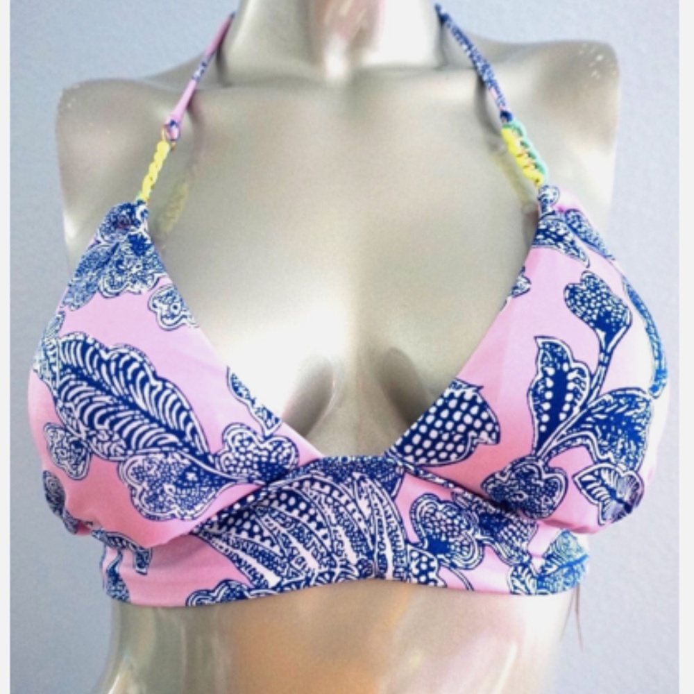 Victorias Secret Nwt Plunge Halter Orchid Floral Tropical Swim Bikini Top